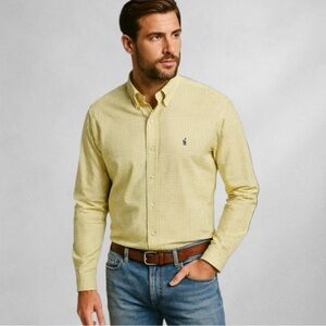 Ralph Lauren Yarmouth Men’s Button Down Shirt 16 34/35 L/XL Yellow Blue Plaid